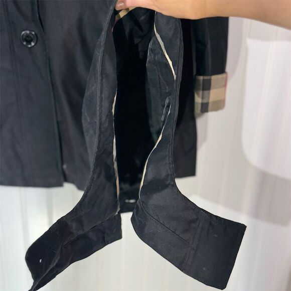 Burberry Navy Trench Coat US 4 Wool Zip Liner Removable Hood Nova Check Lining - Picture 3 of 10